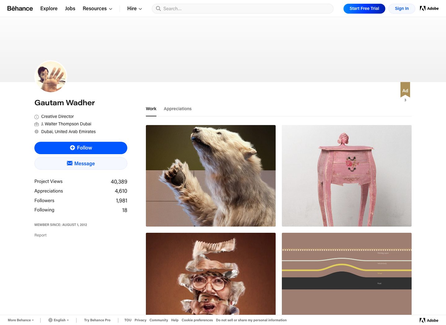 Behance portfolio before KillaWork import